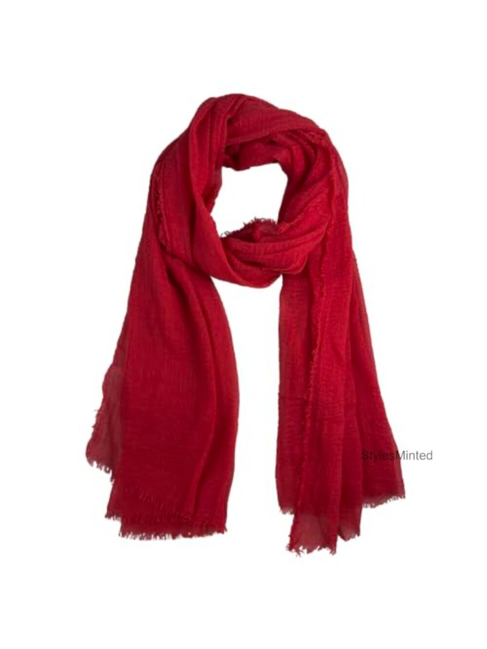 Crinkle Soft Scarf Fringed Edges Cotton Blend 35x70 Shawl Wrap